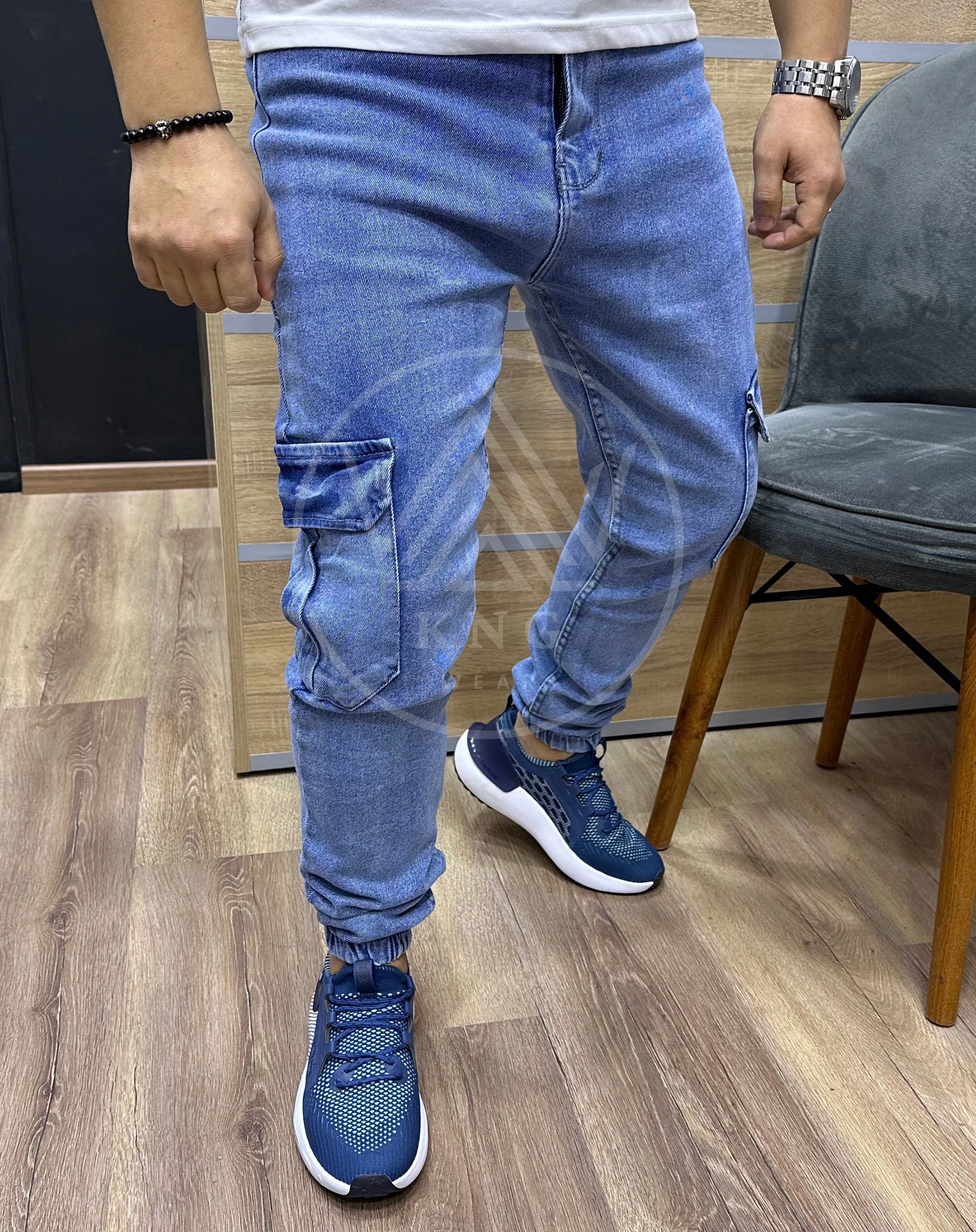 CARGO JEAN Avec Bande M1 - BLEU CLAIR (Élastique)